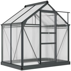 Polycarbonate Greenhouse, Heavy Duty Outdoor Aluminum Walk-in Green House Kit Vent Door, 6.2'x4.3'x6.6' Gray