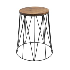16.3" x 16.3" x 18.9" Acacia Wood Top and Powder-Coated Metal Frame Plant Stand