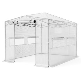 8*12ft Plastic Sprayed Iron Pipe PE Mesh Foldable Greenhouse Shed White